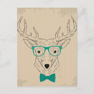 Postal Hipster Reindeer Elk con lentes Navidades gruñidos