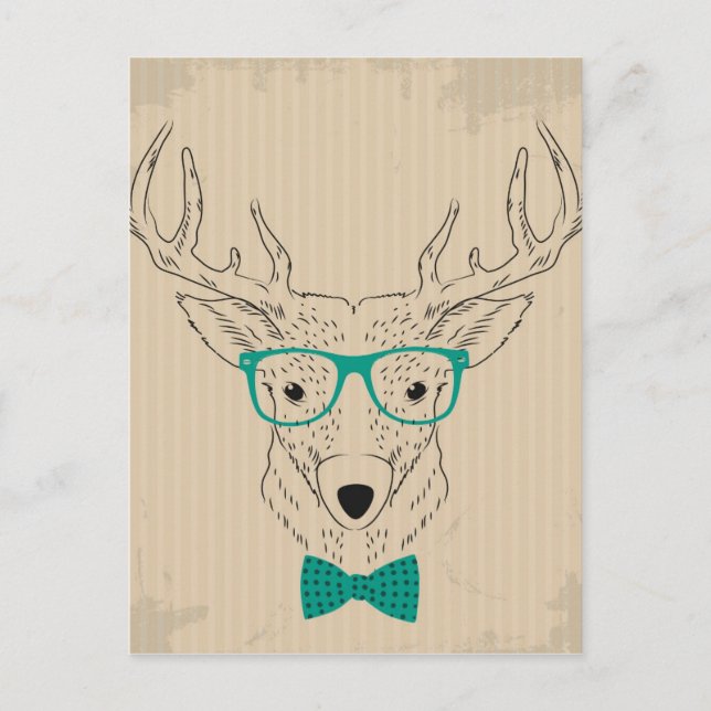 Postal Hipster Reindeer Elk con lentes Navidades gruñidos (Anverso)