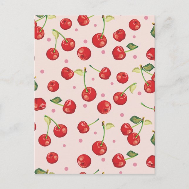 Postal Hipster, retro, cereza, patrón, rojo, rosa, pálido (Anverso)