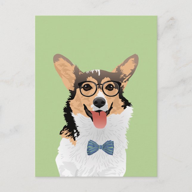 Postal Hipster Sweet Black Tan White Pembroke Welsh Corgi (Anverso)