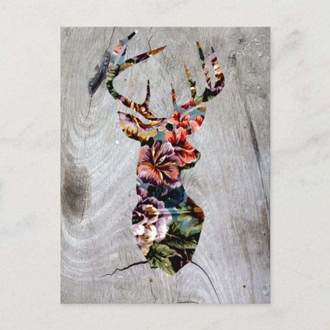 Postal Hipster Vintage Floral Deer Head Silhouette (Anverso)