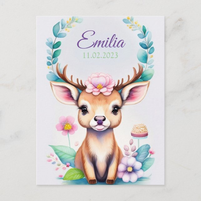 Postal Hirsch mit Blumen - Wasserfarbe Kindermotiv (Anverso)