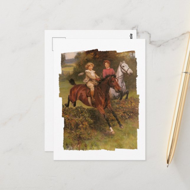 Postal His First Fence Boy and Horse Jumping Fence (Anverso/Reverso In Situ)