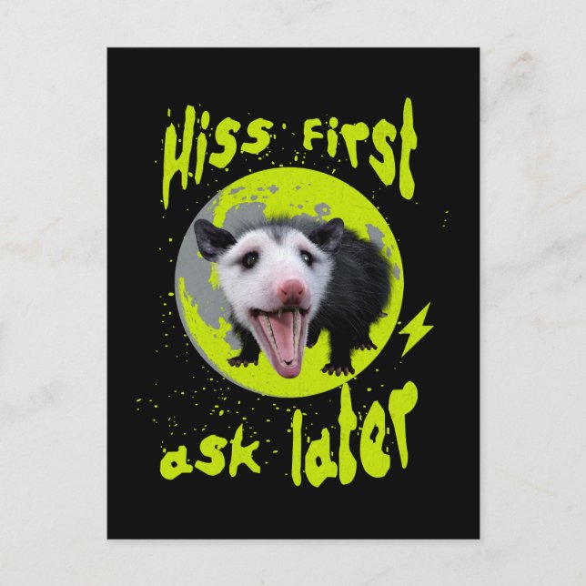 Postal Hiss First Ask Later Divertido Humor de Zarigüeya  (Anverso)