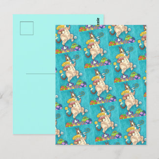 POSTAL HISS N' FITZ GATO CON TRAJE DE CUMPLEAÑOS, PASTEL