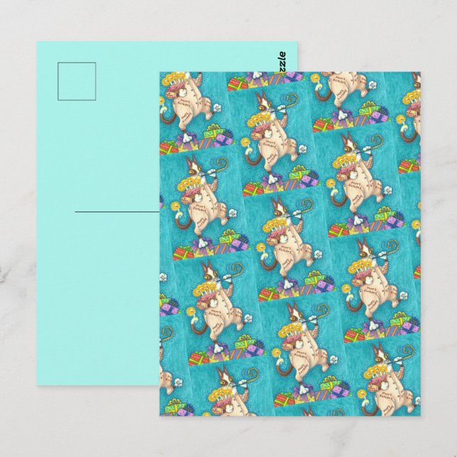 POSTAL HISS N 'FITZ GATO CON TRAJE DE CUMPLEAÑOS, PASTEL  (Anverso / Reverso)