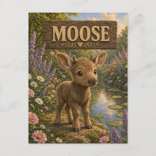 Postal Historia de bebé de alce lindo Animales de guarder