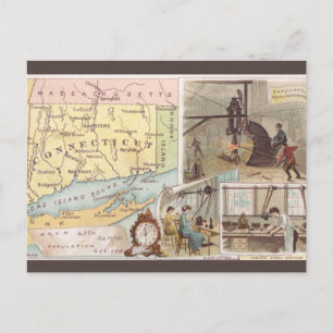 Postal Historia del mapa vintage de Connecticut