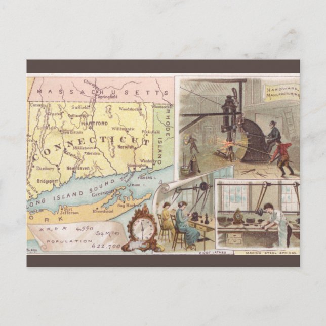 Postal Historia del mapa vintage de Connecticut (Anverso)