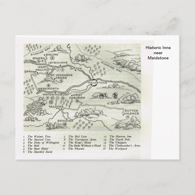 Postal Históricas posadas cerca de Maidstone (Anverso)