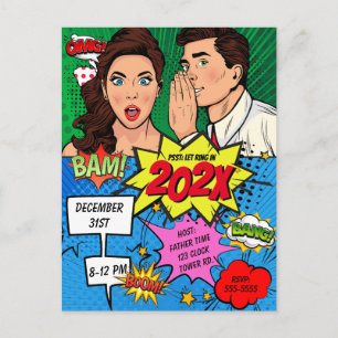 Postal Historieta Fiesta de arte pop de Año Nuevo