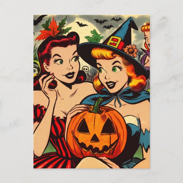 Postal Historietas de Chicas de Halloween de época (Anverso)