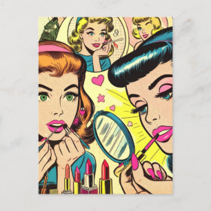 Postal Historietas de Chicas de maquillaje de época