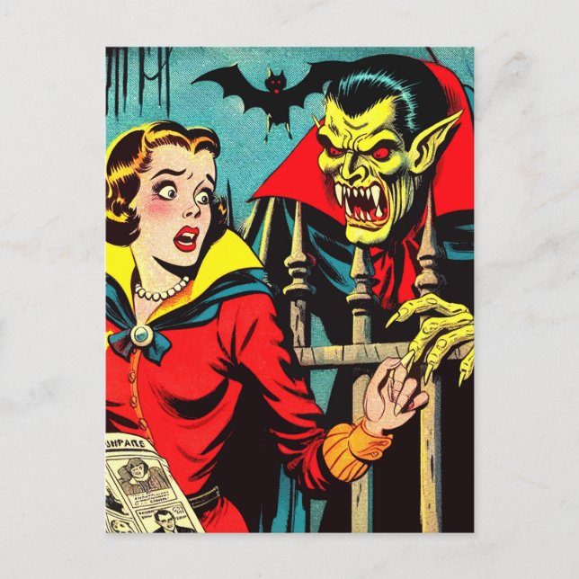 Postal Historietas de vampiros de terror retro (Anverso)