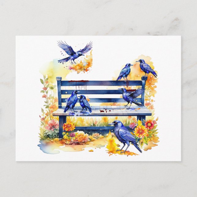 Postal Hitchcock Day Crows on Bench (Anverso)