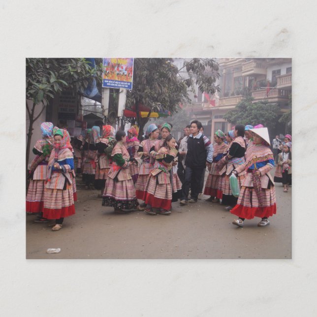 Postal Hmong de flores en el mercado (Anverso)