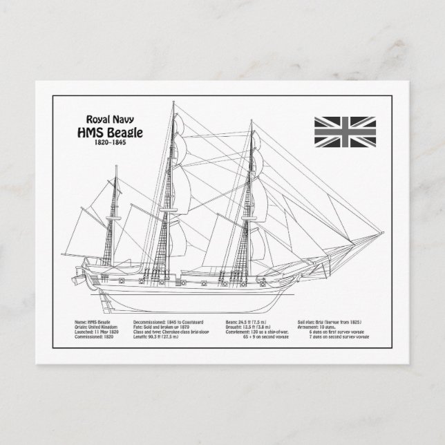 Postal HMS Beagle Tall Ship - Ship Blueprint BD (Anverso)