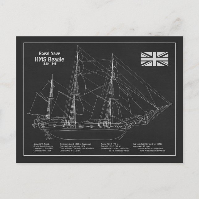 Postal HMS Beagle Tall Ship - Ship Blueprint PBD (Anverso)