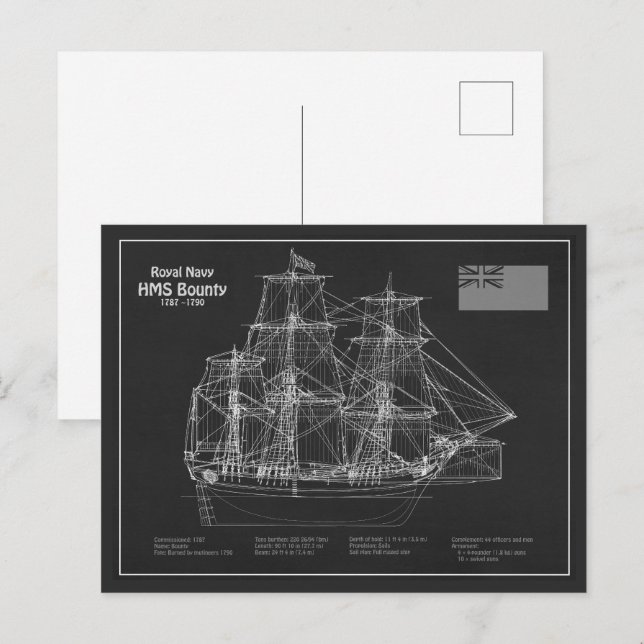 Postal HMS Bounty - Planes de Blueprint del buque PD (Anverso / Reverso)