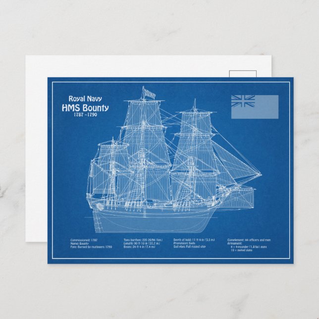 Postal HMS Bounty - Planes de trazado de buques ABD (Anverso / Reverso)