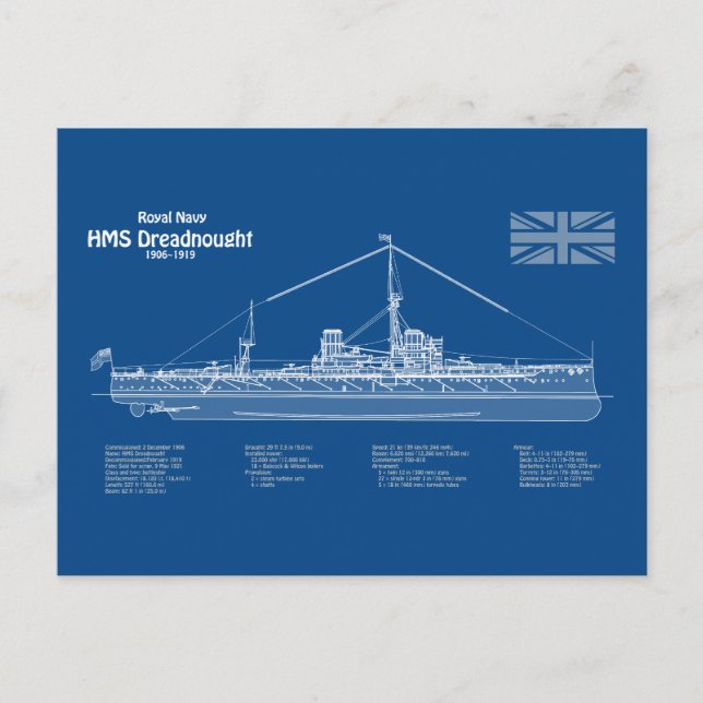Postal HMS Dreadnought - Ship Blueprint ABD (Anverso)