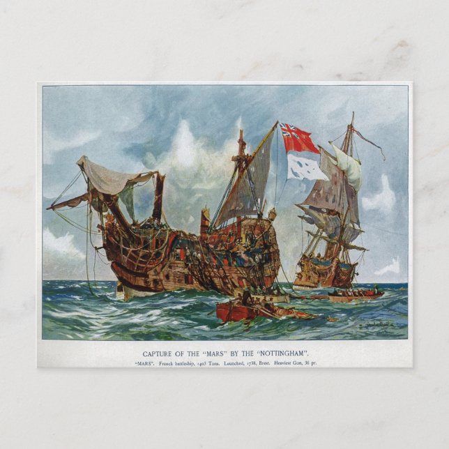 Postal HMS Nottingham y buque de guerra Mars 1703 (Anverso)