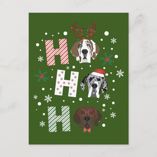 Postal Ho Ho Ho Ho Great Dane Feliz Navidad (Anverso)