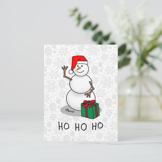 Postal Ho Ho Ho Ho Ho Feliz Navidad Santa Cute Snowman (Anverso de pie)
