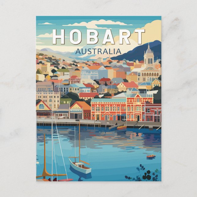 Postal Hobart Australia Viajes arte Vintage (Anverso)