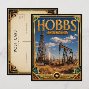 Postal Hobbs Nuevo México Arte Deco Vintage Edad Dorada