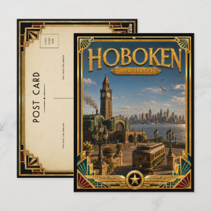 Postal Hoboken Nueva Jersey Arte Deco Edad de Oro Vintage