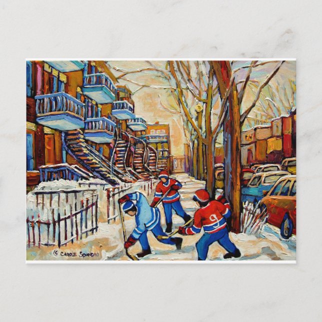 Postal Hockey callejero con 3 niños (Anverso)