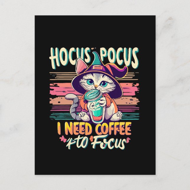 Postal Hocus Focus - Necesito café para concentrarme (Anverso)