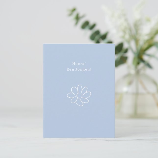 Postal Hoera Een Jongen Nieuwe Baby Bloem Quote Kaart (Anverso de pie)