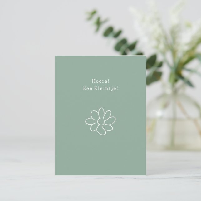Postal Hoera Een Kleintje Nieuwe Baby Bloem Quote Kaart (Anverso de pie)