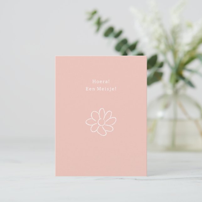 Postal Hoera Een Meisje Nieuwe Baby Bloem Quote Kaart (Anverso de pie)
