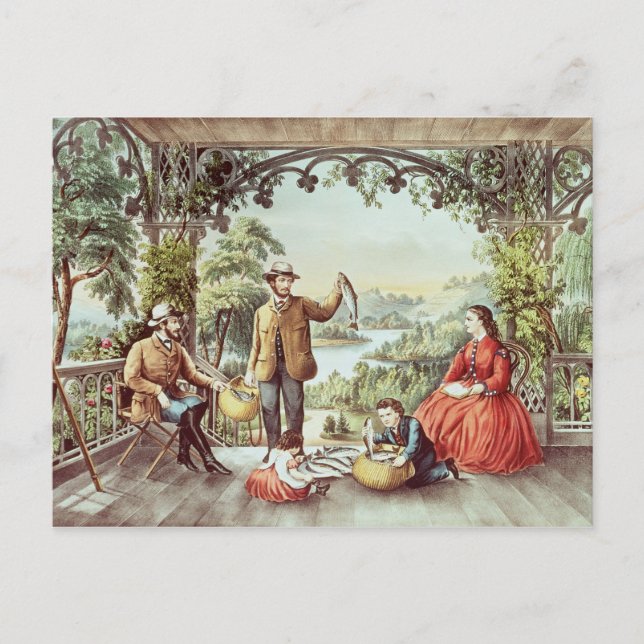 Postal Hogar de Brook, los pescadores afortunados (Anverso)