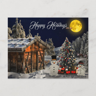 Postal Hogar de color de árbol de Navidad Snowman blanco