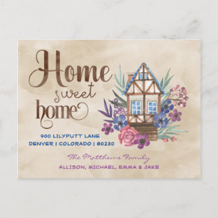 Postal Hogar Dulce Hogar Acuarela Floral Mudanza