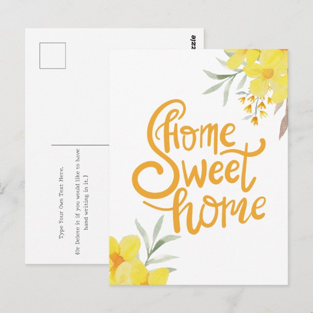 Postal Hogar Dulce Hogar Chic Flores Amarillas Felicidade (Anverso / Reverso)