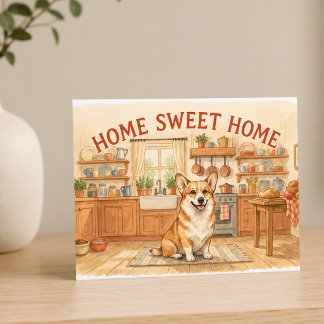 Postal Hogar Dulce Hogar Corgi Acogedora Cocina