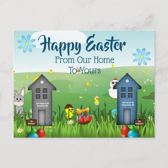 Postal Hogares personalizados felices de Pascua (Anverso)