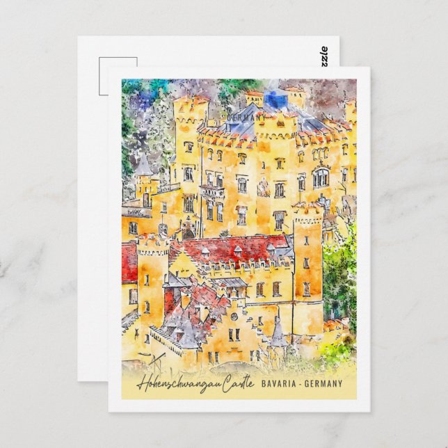 Postal Hohenschwangau Alemania Travel Place Watercolor (Anverso / Reverso)