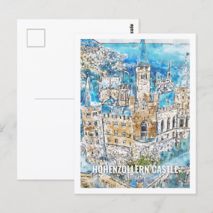 Postal Hohenzollern Castle Alemania Travel Watercolor