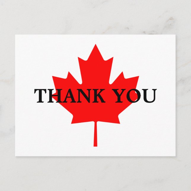Postal Hoja de Arce Rojo Canadiense Gracias (Anverso)