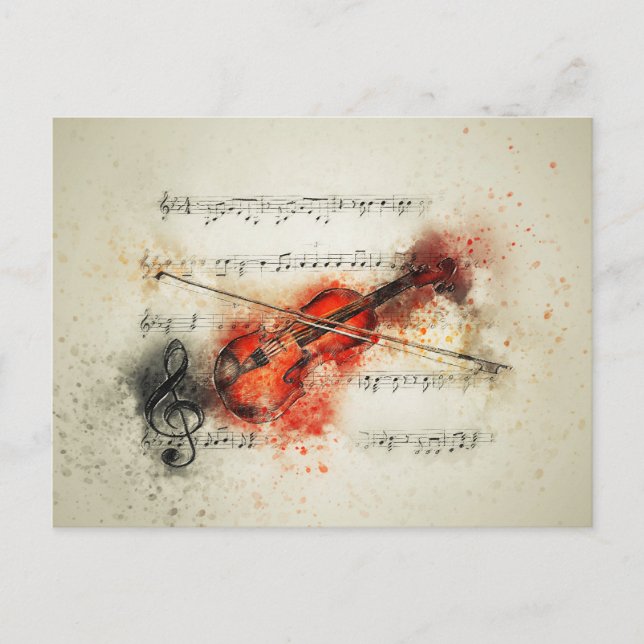 Postal Hoja de colores Música y violín (Anverso)