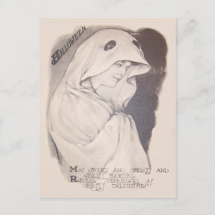 Postal Hoja de disfraz de fantasma de mujer sepia