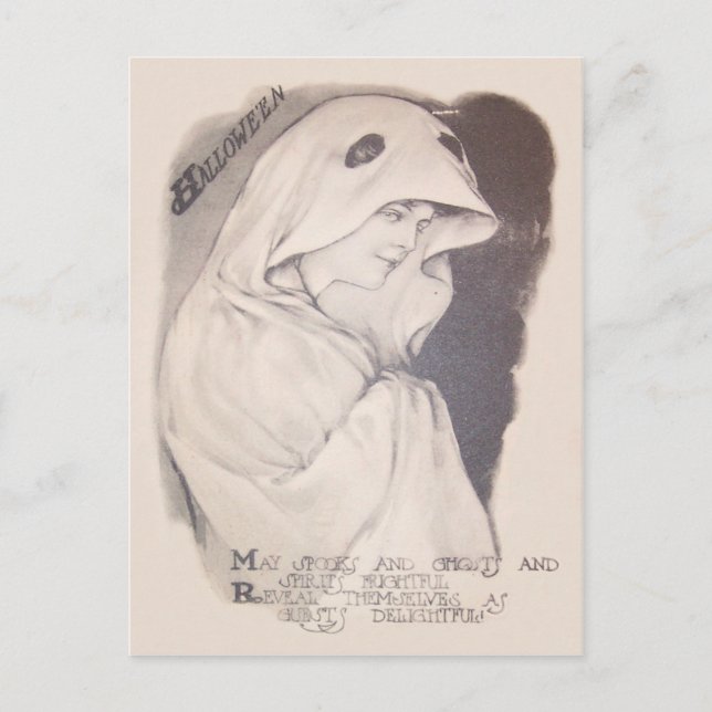 Postal Hoja de disfraz de fantasma de mujer sepia (Anverso)