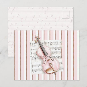 Postal Hoja de música de violín rosa