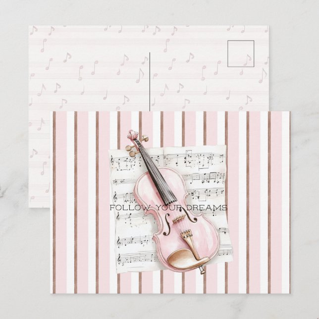 Postal Hoja de música de violín rosa (Anverso / Reverso)